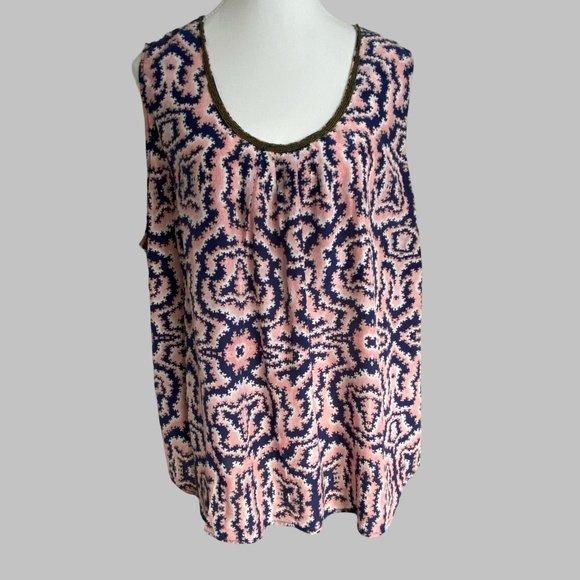 Sejour Silk Blend Beaded Neckline Light Casual Sleeveless Tank Blouse-Sz-22W - Picture 1 of 16